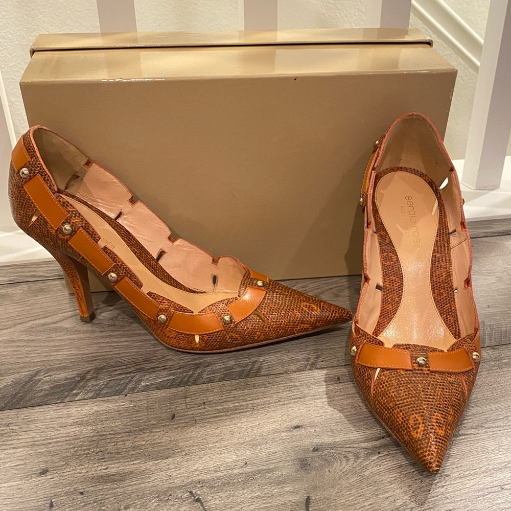 Sergio Rossi pelle stampa lizard d1sll ambra heels